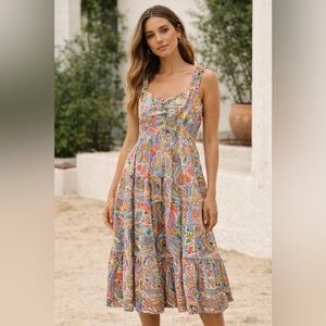 Jade Eyelet Paisley Floral Tiered Cotton Sundress Large NWT Maxi